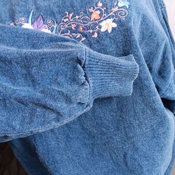 Women's Medium Vintage Sweatshirt Habitat Embroidered Floral Denim Collared Neck - Picture 7 of 8
